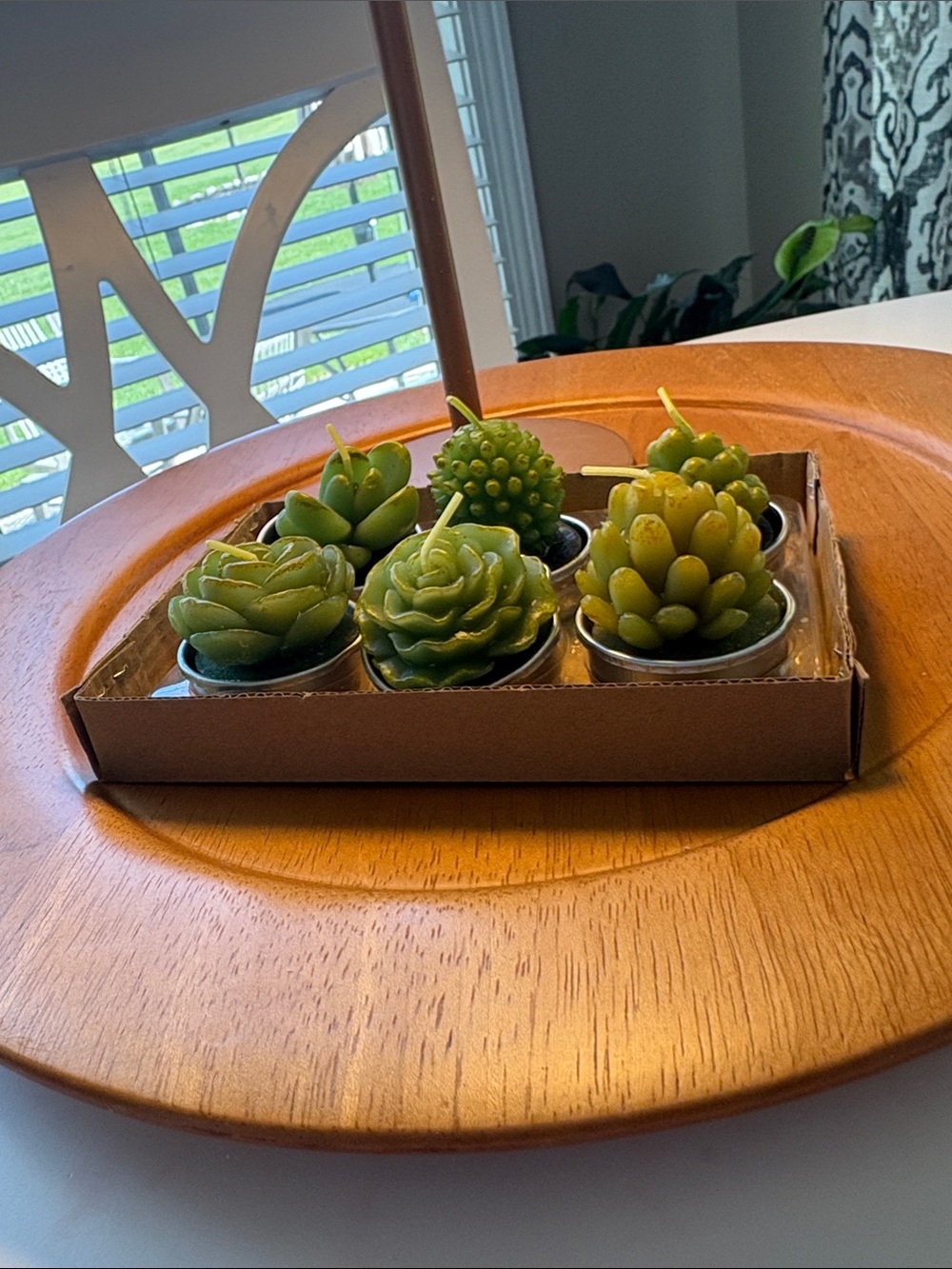 Set of 6 Decorative Green Succulent Mini Candles, About 1.5” Tall and Wide